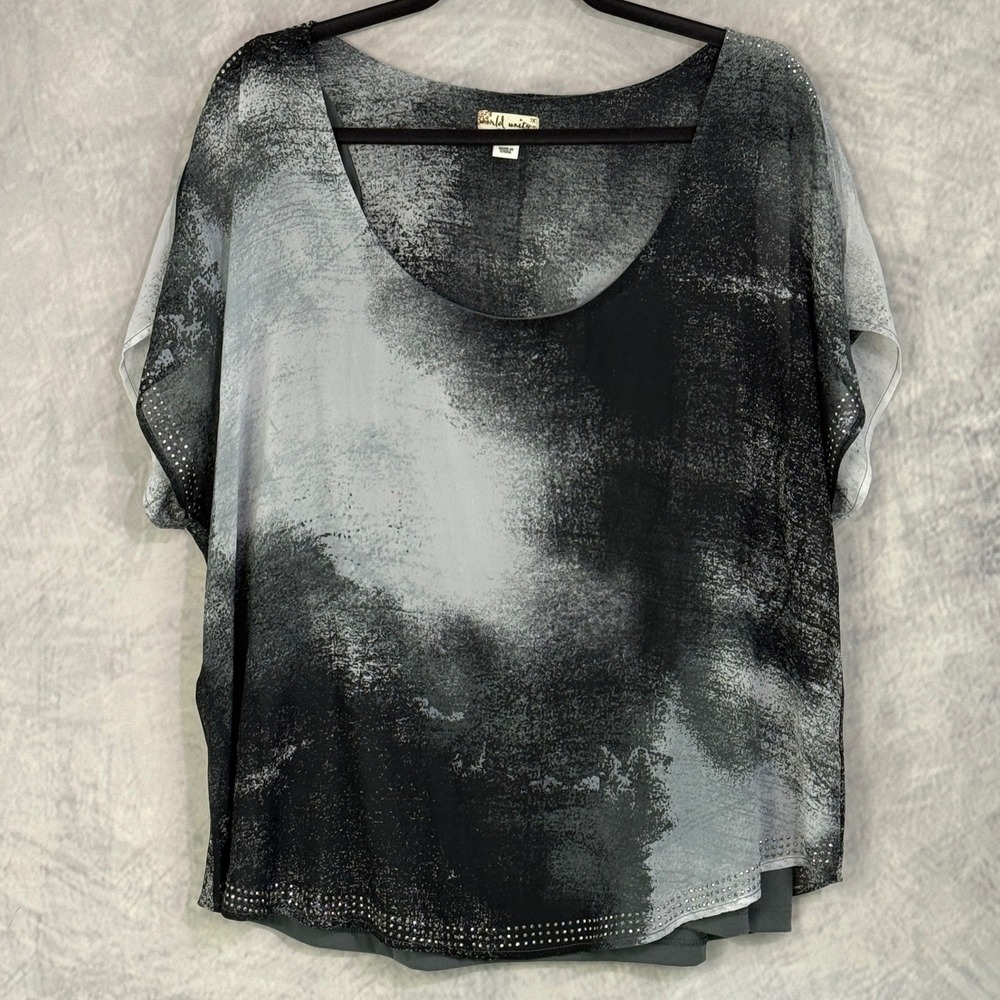 Abstract Rhinestone Chiffon Overlay top Womens‎ sz 1X Indie Sleaze Whimsigoth